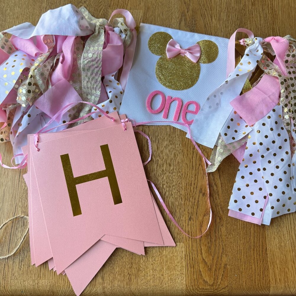 Minnie Mouse First Birthday Banner and Happy Birthday Banner